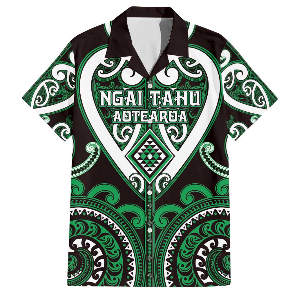 Custom Aotearoa Ngai Tahu Family Matching Short Sleeve Bodycon Dress and Hawaiian Shirt Maori Tribal Pattern LT05 Dad's Shirt - Short Sleeve Green - Polynesian Pride