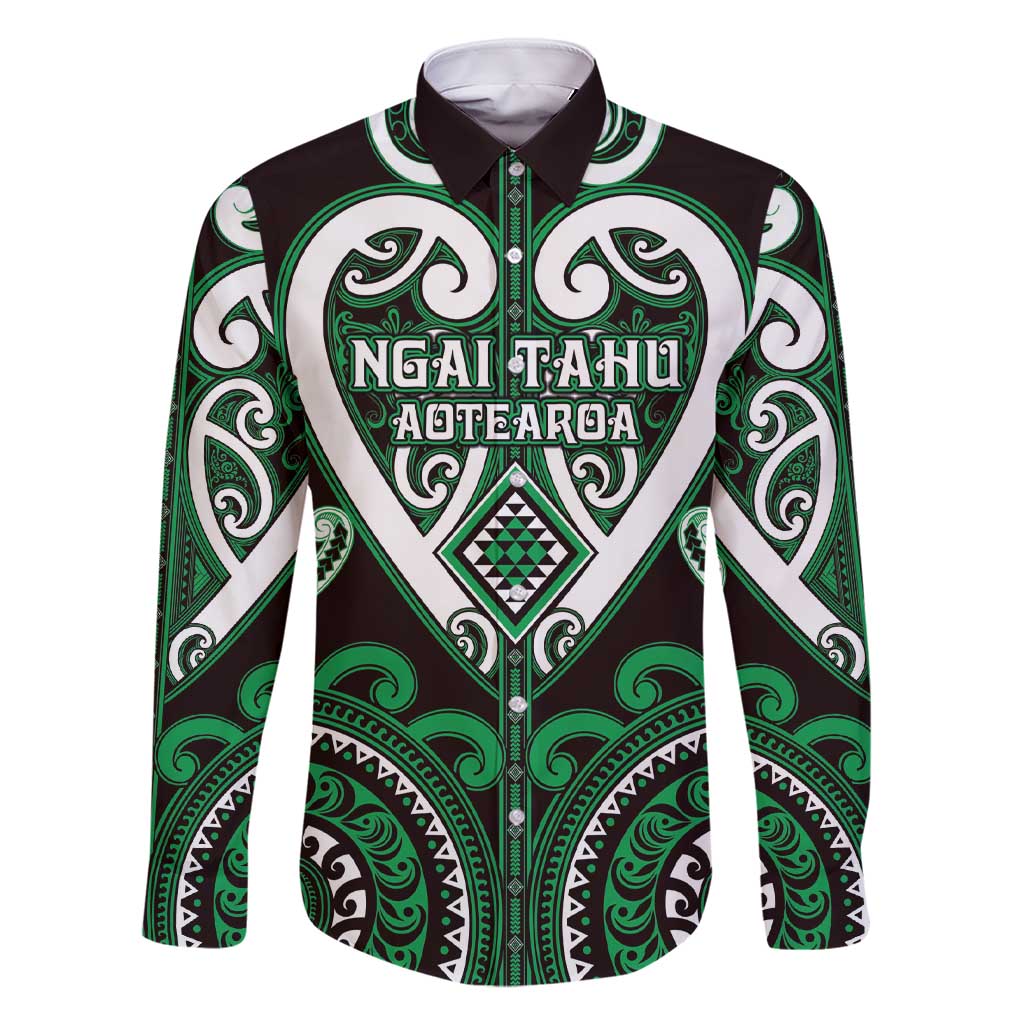 Custom Aotearoa Ngai Tahu Family Matching Short Sleeve Bodycon Dress and Hawaiian Shirt Maori Tribal Pattern LT05 Dad's Shirt - Long Sleeve Green - Polynesian Pride