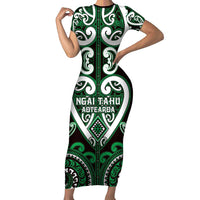 Custom Aotearoa Ngai Tahu Family Matching Short Sleeve Bodycon Dress and Hawaiian Shirt Maori Tribal Pattern LT05 Mom's Dress Green - Polynesian Pride