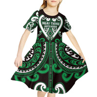 Custom Aotearoa Ngai Tahu Kid Short Sleeve Dress Maori Tribal Pattern