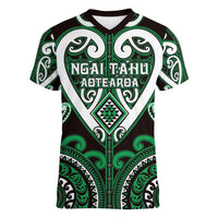 Custom Aotearoa Ngai Tahu Women V-Neck T-Shirt Maori Tribal Pattern LT05 Female Green - Polynesian Pride