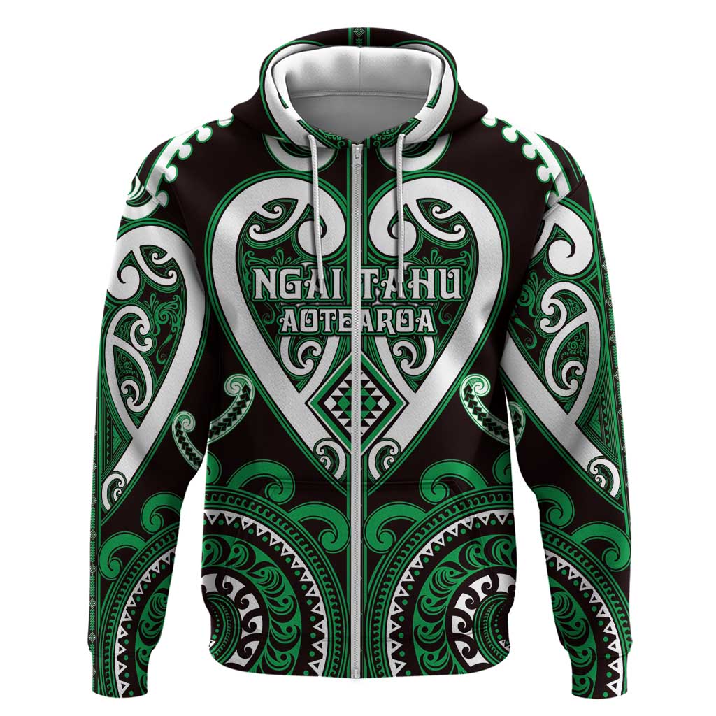 Custom Aotearoa Ngai Tahu Zip Hoodie Maori Tribal Pattern LT05 Zip Hoodie Green - Polynesian Pride