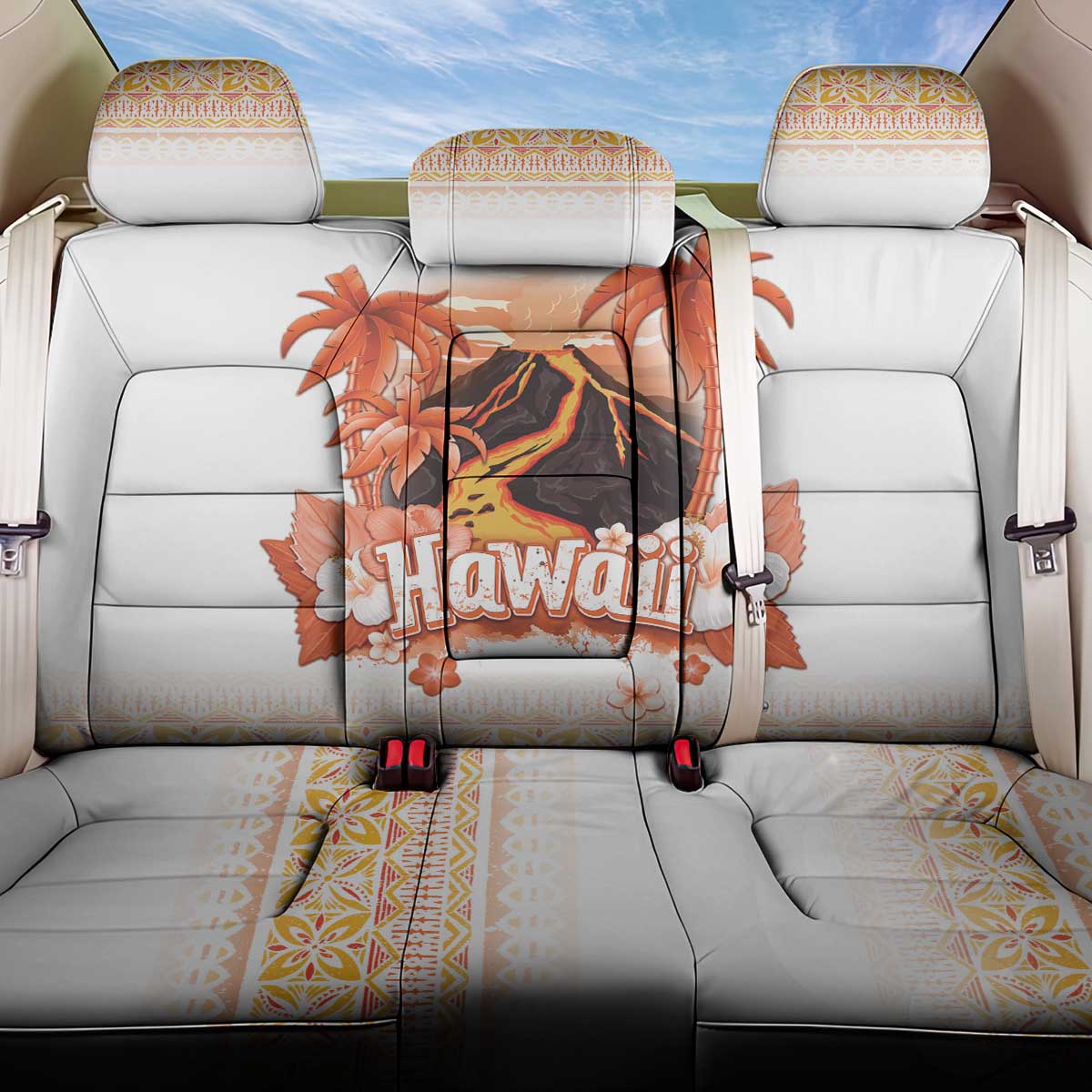 Hawaiian Volcano Lava Flow Back Car Seat Cover With Hawaiian Tapa Pattern LT05 One Size Orange - Polynesian Pride