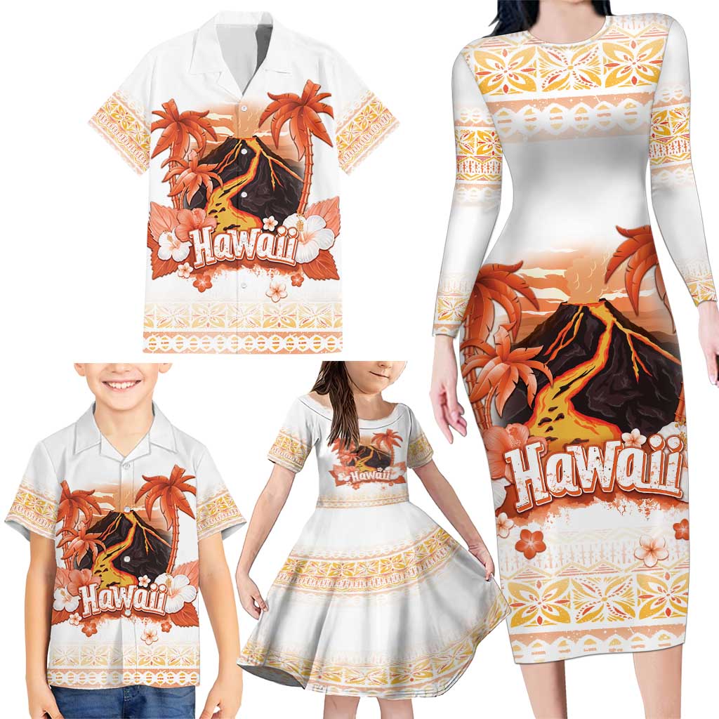 Hawaiian Volcano Lava Flow Family Matching Long Sleeve Bodycon Dress and Hawaiian Shirt With Hawaiian Tapa Pattern LT05 - Polynesian Pride