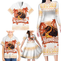 Hawaiian Volcano Lava Flow Family Matching Long Sleeve Bodycon Dress and Hawaiian Shirt With Hawaiian Tapa Pattern LT05 - Polynesian Pride