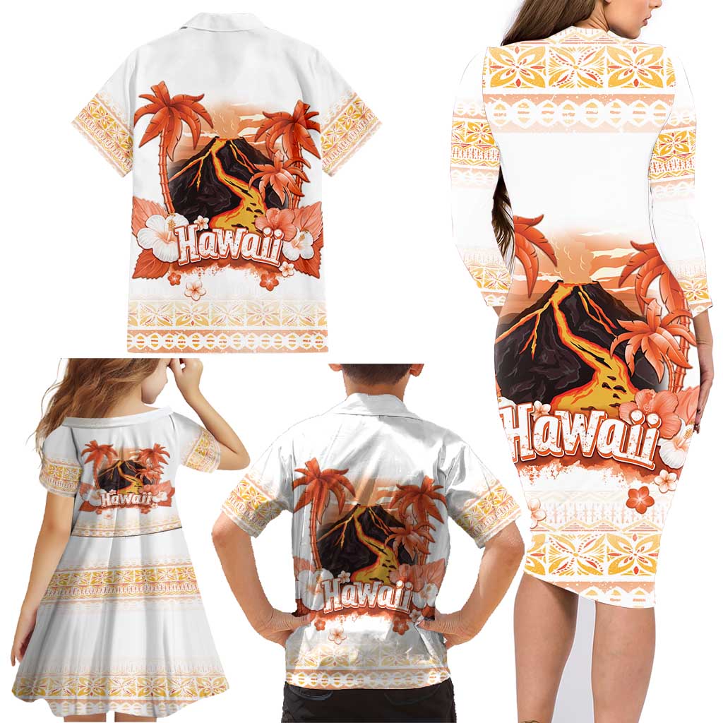 Hawaiian Volcano Lava Flow Family Matching Long Sleeve Bodycon Dress and Hawaiian Shirt With Hawaiian Tapa Pattern LT05 - Polynesian Pride