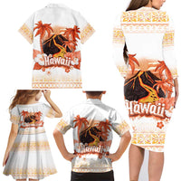 Hawaiian Volcano Lava Flow Family Matching Long Sleeve Bodycon Dress and Hawaiian Shirt With Hawaiian Tapa Pattern LT05 - Polynesian Pride