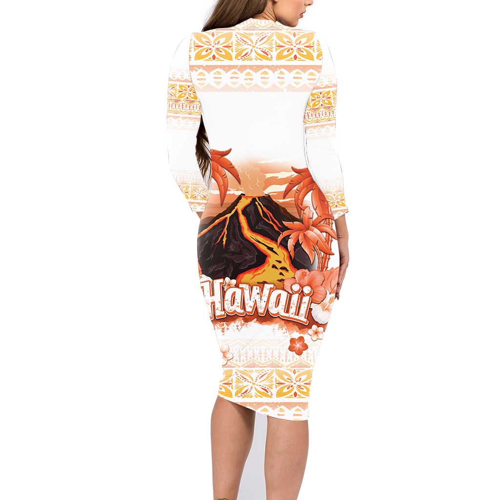 Hawaiian Volcano Lava Flow Family Matching Long Sleeve Bodycon Dress and Hawaiian Shirt With Hawaiian Tapa Pattern LT05 - Polynesian Pride