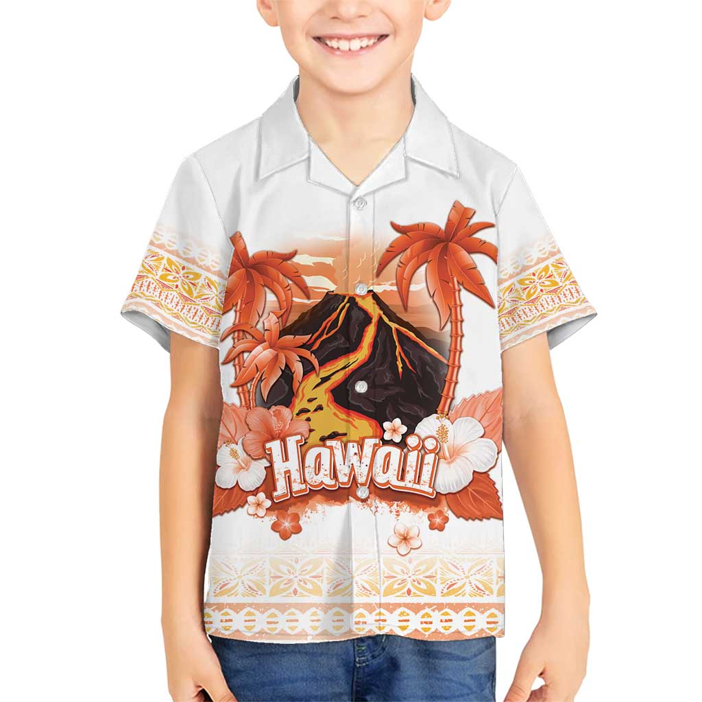 Hawaiian Volcano Lava Flow Family Matching Long Sleeve Bodycon Dress and Hawaiian Shirt With Hawaiian Tapa Pattern LT05 Son's Shirt Orange - Polynesian Pride
