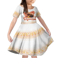 Hawaiian Volcano Lava Flow Family Matching Off The Shoulder Long Sleeve Dress and Hawaiian Shirt With Hawaiian Tapa Pattern LT05 Daughter's Dress Orange - Polynesian Pride