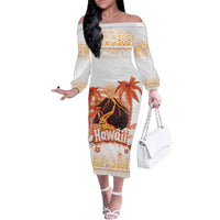 Hawaiian Volcano Lava Flow Family Matching Off The Shoulder Long Sleeve Dress and Hawaiian Shirt With Hawaiian Tapa Pattern LT05 Mom's Dress Orange - Polynesian Pride