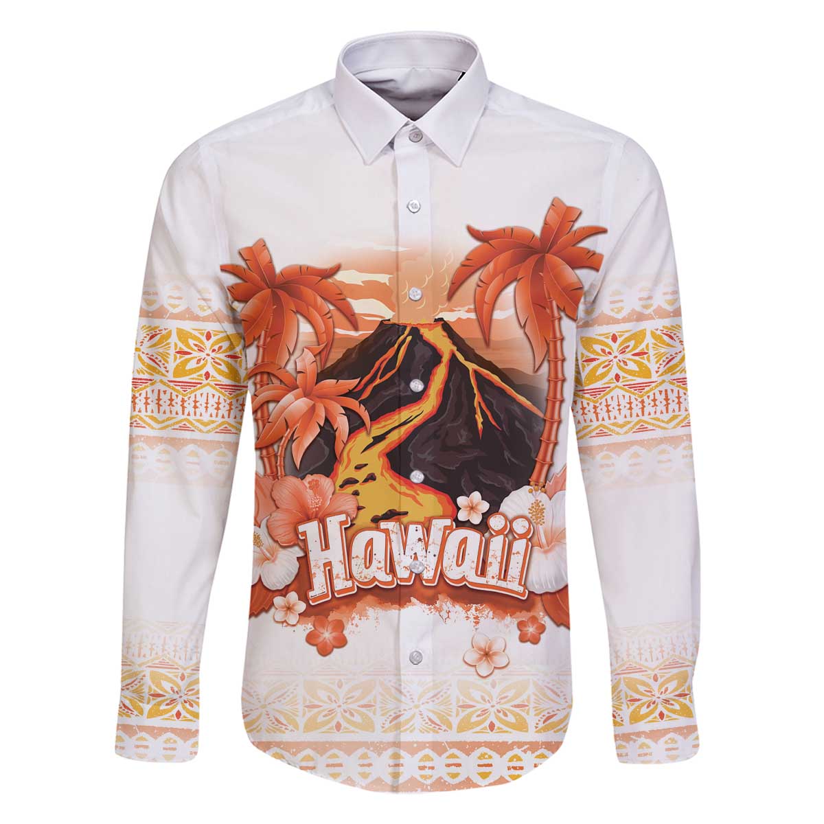 Hawaiian Volcano Lava Flow Family Matching Off Shoulder Short Dress and Hawaiian Shirt With Hawaiian Tapa Pattern