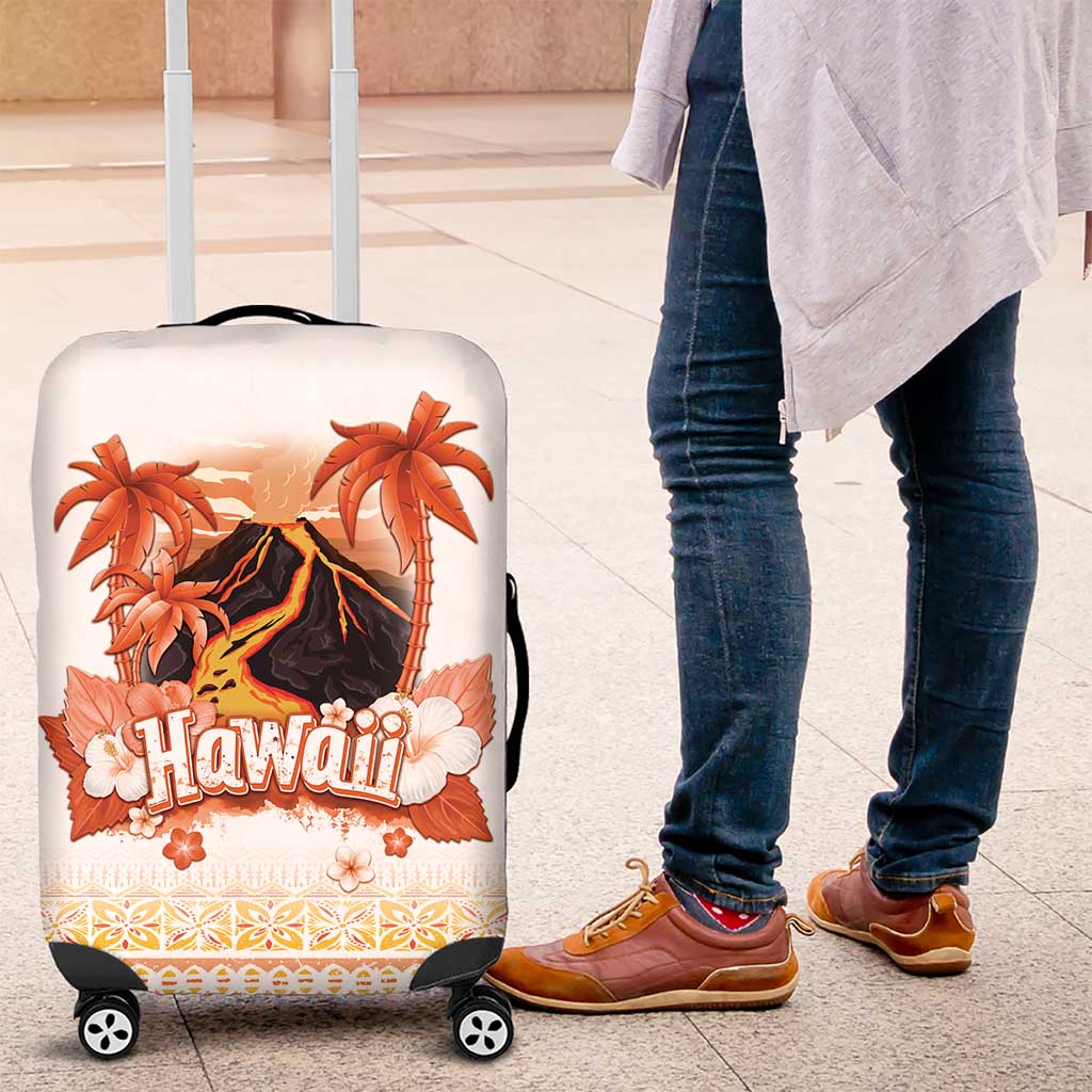 Hawaiian Volcano Lava Flow Luggage Cover With Hawaiian Tapa Pattern LT05 Orange - Polynesian Pride