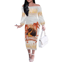 Hawaiian Volcano Lava Flow Off The Shoulder Long Sleeve Dress With Hawaiian Tapa Pattern LT05 Women Orange - Polynesian Pride