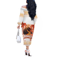 Hawaiian Volcano Lava Flow Off The Shoulder Long Sleeve Dress With Hawaiian Tapa Pattern LT05 - Polynesian Pride
