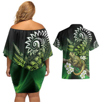 Aotearoa New Zealand Tuatara Couples Matching Off Shoulder Short Dress and Hawaiian Shirt Maori Koru Art LT05 - Polynesian Pride