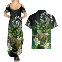 Aotearoa New Zealand Tuatara Couples Matching Summer Maxi Dress and Hawaiian Shirt Maori Koru Art LT05 - Polynesian Pride
