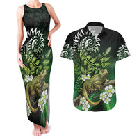 Aotearoa New Zealand Tuatara Couples Matching Tank Maxi Dress and Hawaiian Shirt Maori Koru Art LT05 Green - Polynesian Pride