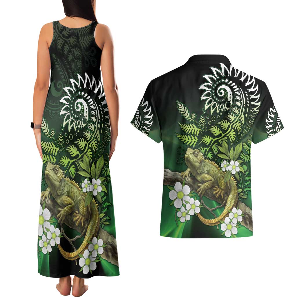 Aotearoa New Zealand Tuatara Couples Matching Tank Maxi Dress and Hawaiian Shirt Maori Koru Art LT05 - Polynesian Pride