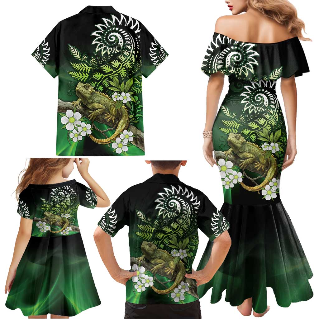 Aotearoa New Zealand Tuatara Family Matching Mermaid Dress and Hawaiian Shirt Maori Koru Art LT05 - Polynesian Pride