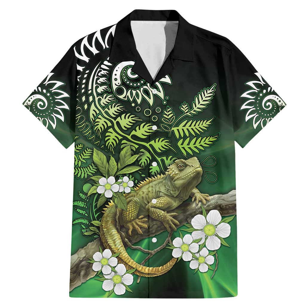 Aotearoa New Zealand Tuatara Family Matching Mermaid Dress and Hawaiian Shirt Maori Koru Art LT05 Dad's Shirt - Short Sleeve Green - Polynesian Pride