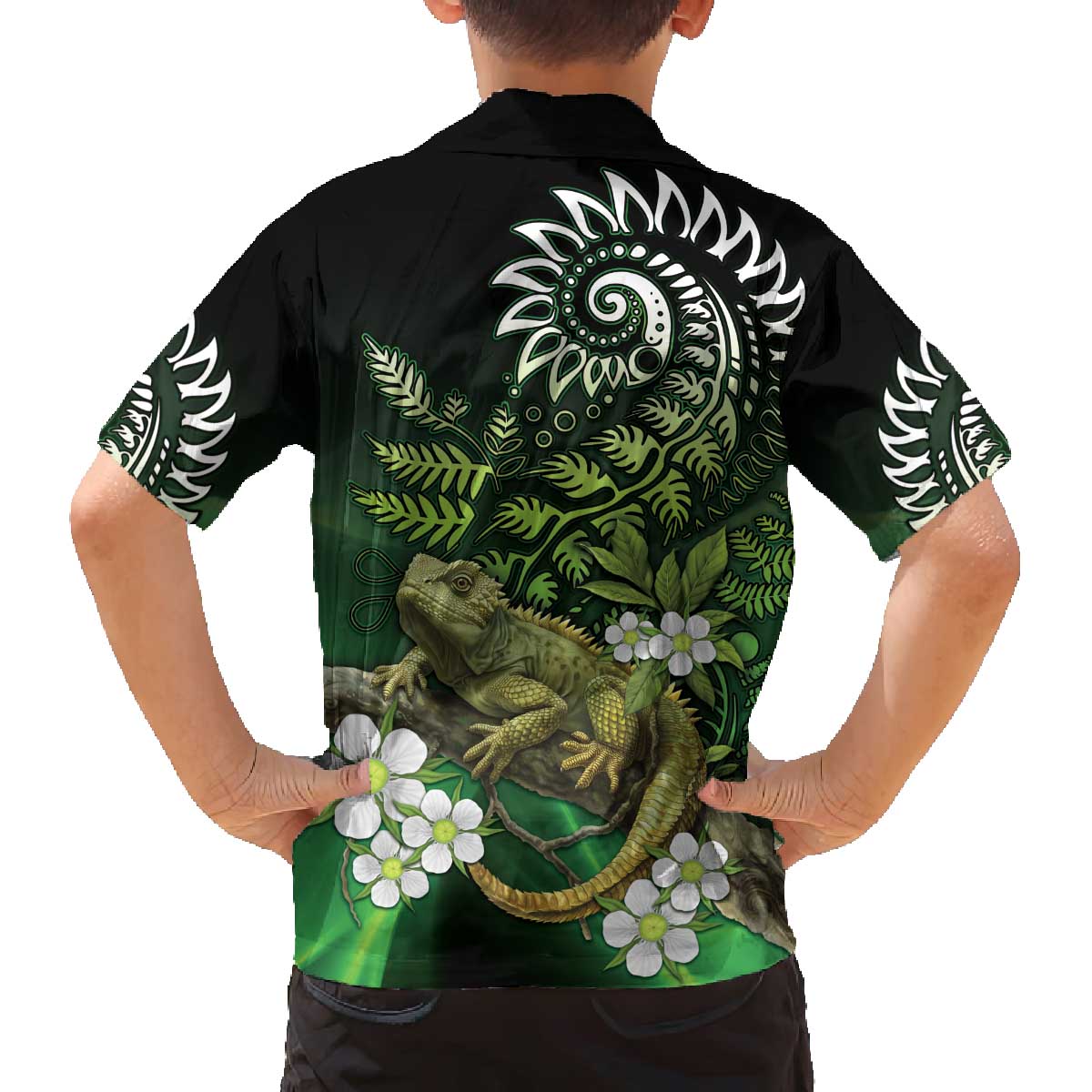 Aotearoa New Zealand Tuatara Family Matching Off The Shoulder Long Sleeve Dress and Hawaiian Shirt Maori Koru Art LT05 - Polynesian Pride
