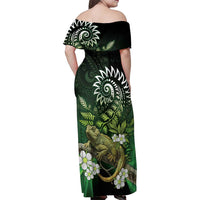 Aotearoa New Zealand Tuatara Family Matching Off Shoulder Maxi Dress and Hawaiian Shirt Maori Koru Art LT05 - Polynesian Pride