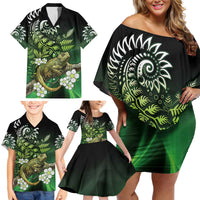 Aotearoa New Zealand Tuatara Family Matching Off Shoulder Short Dress and Hawaiian Shirt Maori Koru Art LT05 - Polynesian Pride