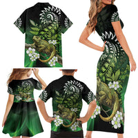 Aotearoa New Zealand Tuatara Family Matching Short Sleeve Bodycon Dress and Hawaiian Shirt Maori Koru Art LT05 - Polynesian Pride