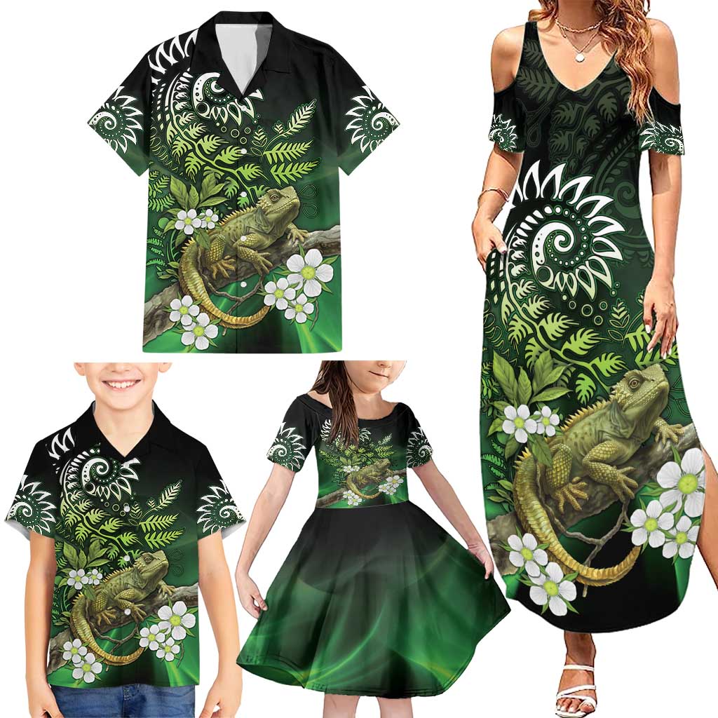 Aotearoa New Zealand Tuatara Family Matching Summer Maxi Dress and Hawaiian Shirt Maori Koru Art LT05 - Polynesian Pride