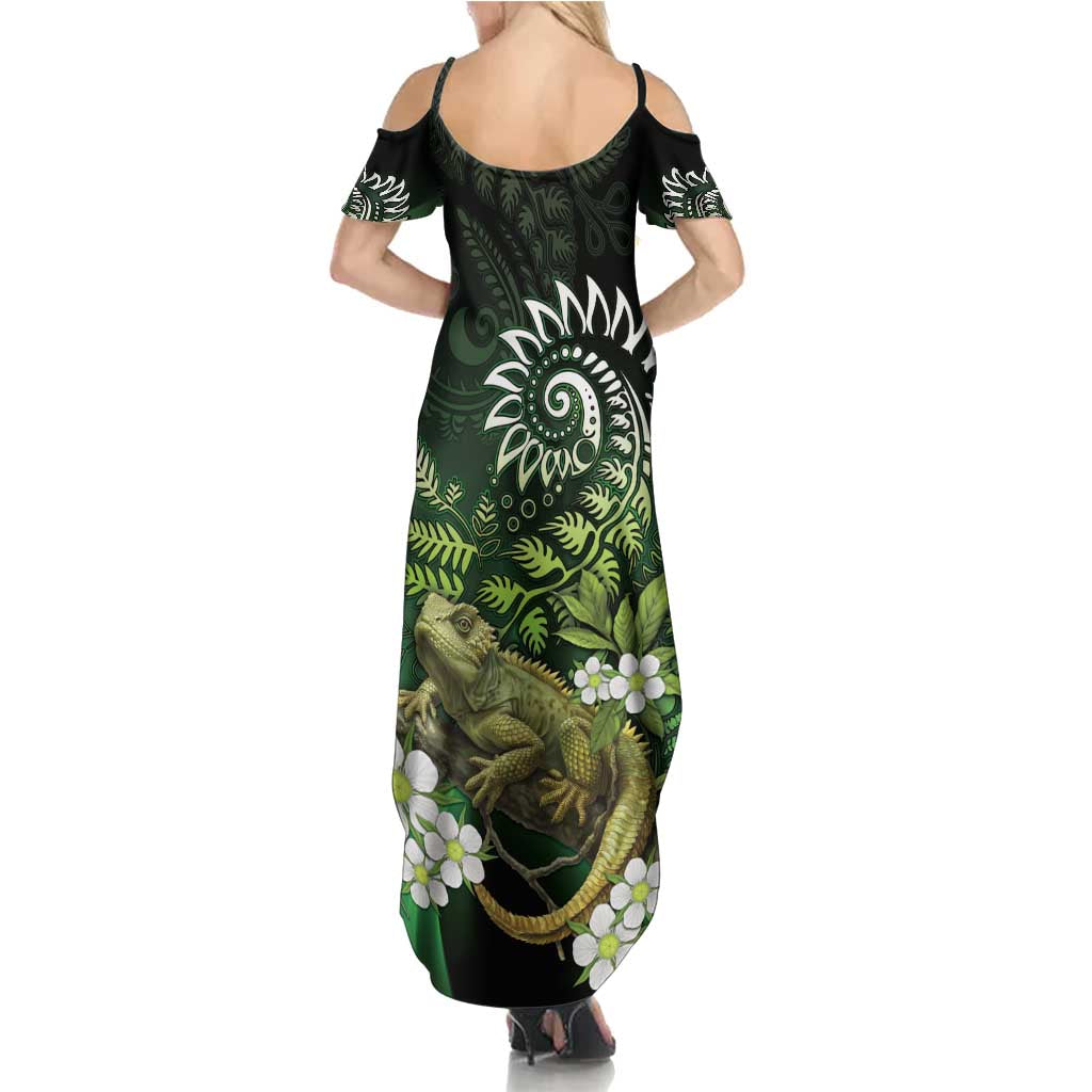 Aotearoa New Zealand Tuatara Family Matching Summer Maxi Dress and Hawaiian Shirt Maori Koru Art LT05 - Polynesian Pride