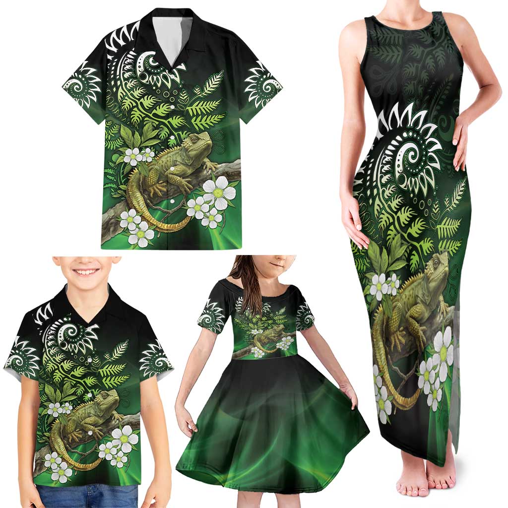 Aotearoa New Zealand Tuatara Family Matching Tank Maxi Dress and Hawaiian Shirt Maori Koru Art LT05 - Polynesian Pride