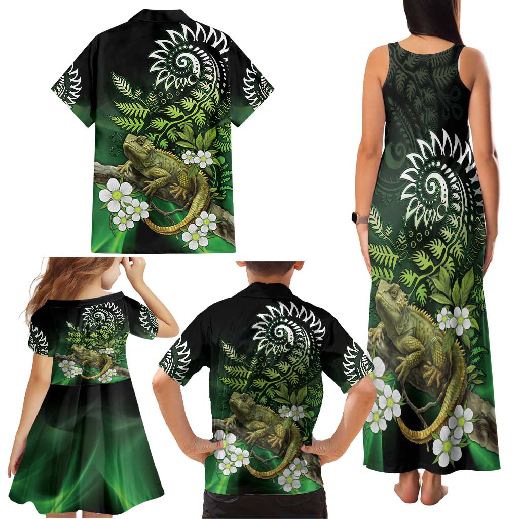 Aotearoa New Zealand Tuatara Family Matching Tank Maxi Dress and Hawaiian Shirt Maori Koru Art LT05 - Polynesian Pride