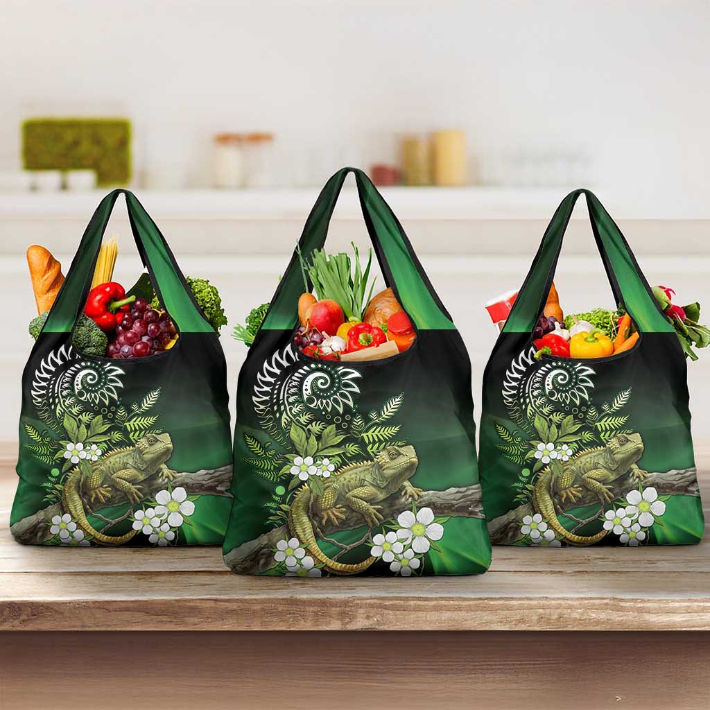 Aotearoa New Zealand Tuatara Grocery Bag Maori Koru Art