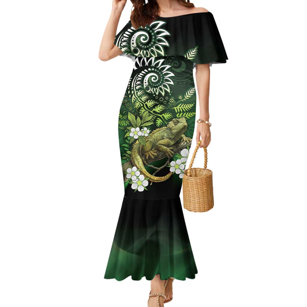 Aotearoa New Zealand Tuatara Mermaid Dress Maori Koru Art LT05 Women Green - Polynesian Pride