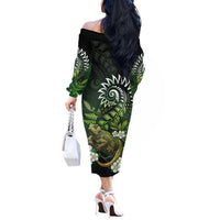 Aotearoa New Zealand Tuatara Off The Shoulder Long Sleeve Dress Maori Koru Art LT05 - Polynesian Pride