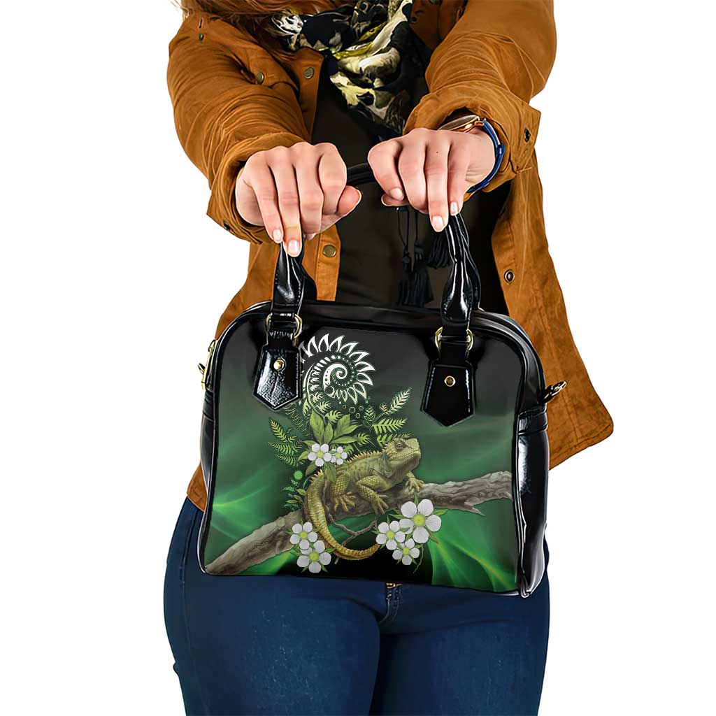 Aotearoa New Zealand Tuatara Shoulder Handbag Maori Koru Art LT05 One Size Green - Polynesian Pride