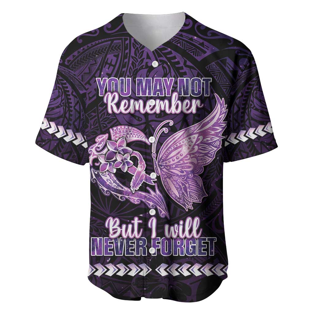 Personalised Alzheimer's Awareness Baseball Jersey You May Not Remember But I Will Never Forget LT05 Purple - Polynesian Pride
