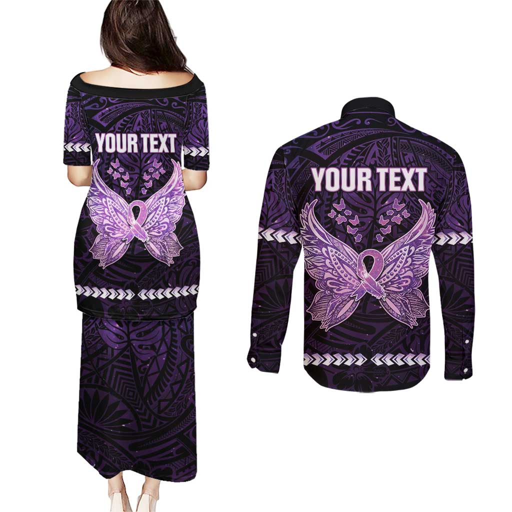 Personalised Alzheimer's Awareness Couples Matching Puletasi and Long Sleeve Button Shirt You May Not Remember But I Will Never Forget