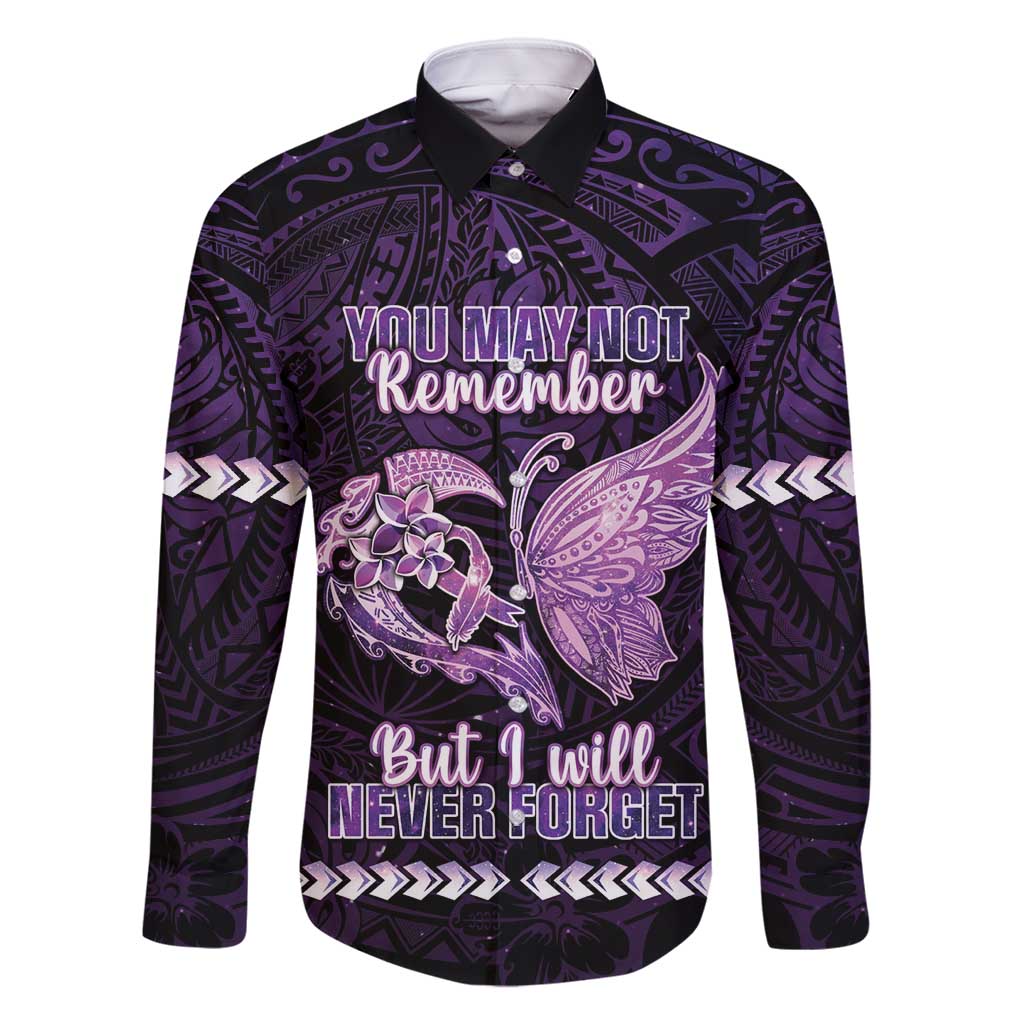 Personalised Alzheimer's Awareness Family Matching Long Sleeve Bodycon Dress and Hawaiian Shirt You May Not Remember But I Will Never Forget LT05 Dad's Shirt - Long Sleeve Purple - Polynesian Pride