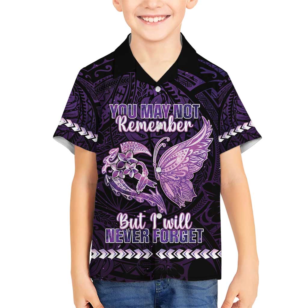 Personalised Alzheimer's Awareness Family Matching Long Sleeve Bodycon Dress and Hawaiian Shirt You May Not Remember But I Will Never Forget LT05 Son's Shirt Purple - Polynesian Pride