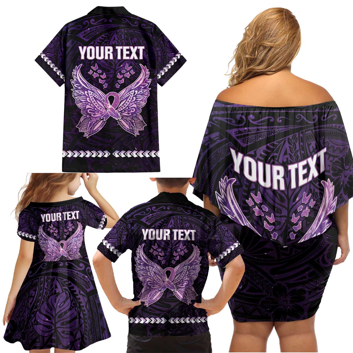 Personalised Alzheimer's Awareness Family Matching Off Shoulder Short Dress and Hawaiian Shirt You May Not Remember But I Will Never Forget LT05 - Polynesian Pride