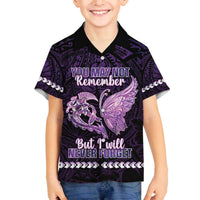 Personalised Alzheimer's Awareness Family Matching Off Shoulder Short Dress and Hawaiian Shirt You May Not Remember But I Will Never Forget LT05 Son's Shirt Purple - Polynesian Pride