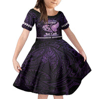 Personalised Alzheimer's Awareness Family Matching Short Sleeve Bodycon Dress and Hawaiian Shirt You May Not Remember But I Will Never Forget LT05 Daughter's Dress Purple - Polynesian Pride