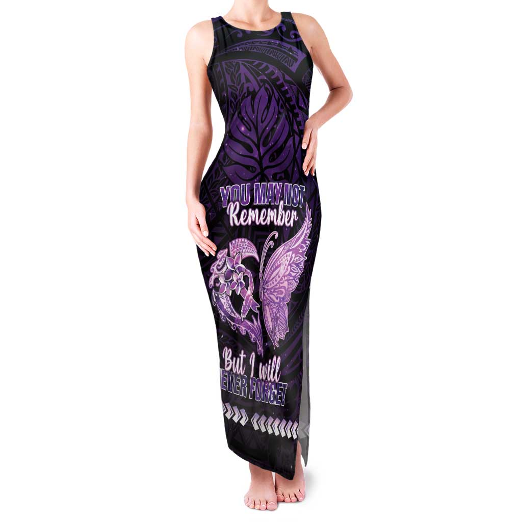 Personalised Alzheimer's Awareness Family Matching Tank Maxi Dress and Hawaiian Shirt You May Not Remember But I Will Never Forget LT05 Mom's Dress Purple - Polynesian Pride