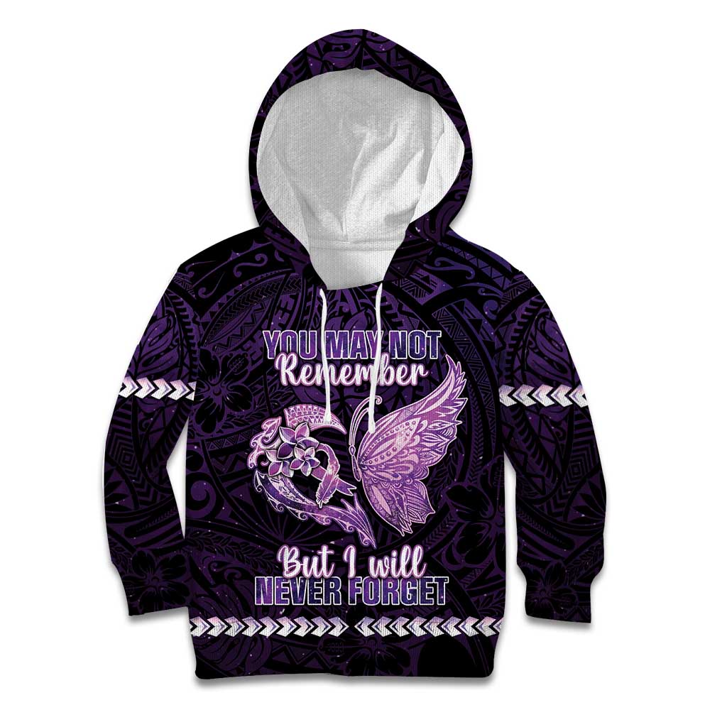 Personalised Alzheimer's Awareness Kid Hoodie You May Not Remember But I Will Never Forget LT05 Hoodie Purple - Polynesian Pride