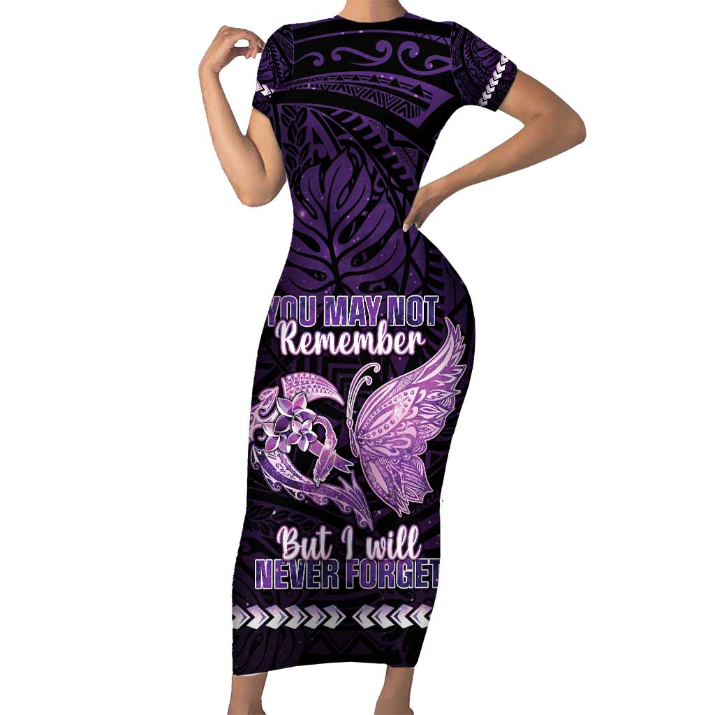 Personalised Alzheimer's Awareness Short Sleeve Bodycon Dress You May Not Remember But I Will Never Forget LT05 Long Dress Purple - Polynesian Pride
