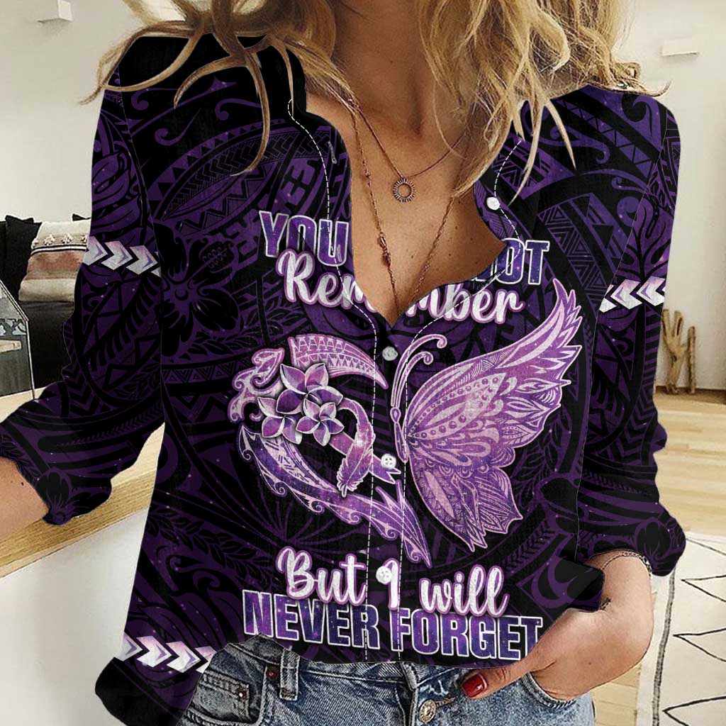 Personalised Alzheimer's Awareness Women Casual Shirt You May Not Remember But I Will Never Forget LT05 Female Purple - Polynesian Pride