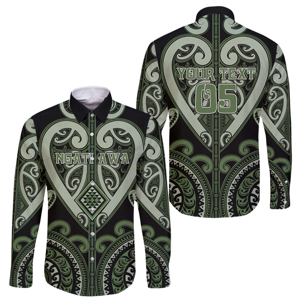 Custom Aotearoa Ngati Awa Family Matching Off The Shoulder Long Sleeve Dress and Hawaiian Shirt Maori Tribal Pattern LT05 Dad's Shirt - Long Sleeve Green - Polynesian Pride