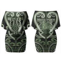 Custom Aotearoa Ngati Awa Family Matching Off Shoulder Short Dress and Hawaiian Shirt Maori Tribal Pattern LT05 Mom's Dress Green - Polynesian Pride